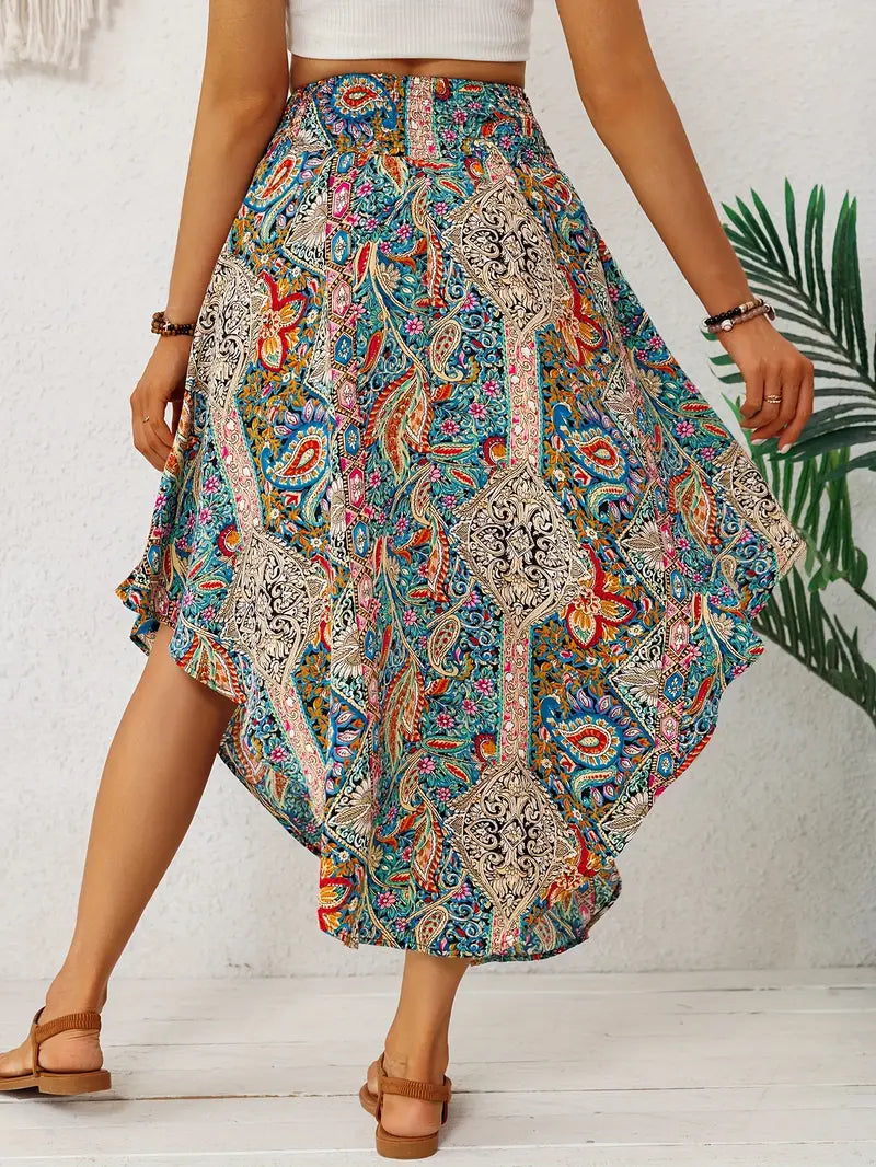 Bohemian Retro Floral High-Waist Skirt