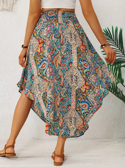 Bohemian Retro Floral High-Waist Skirt