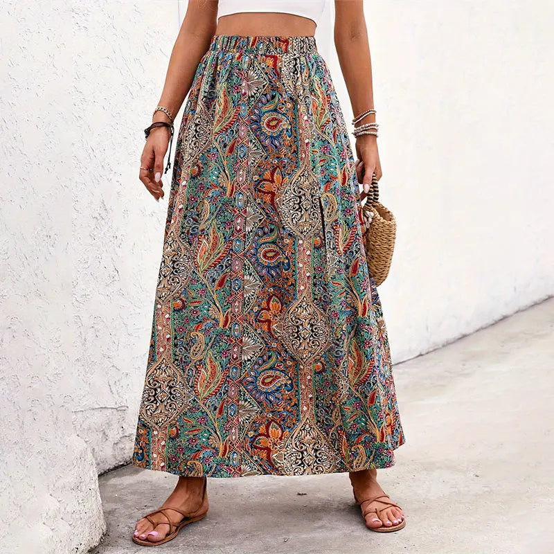 Bohemian Retro Floral High-Waist Skirt