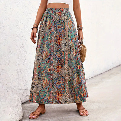 Bohemian Retro Floral High-Waist Skirt