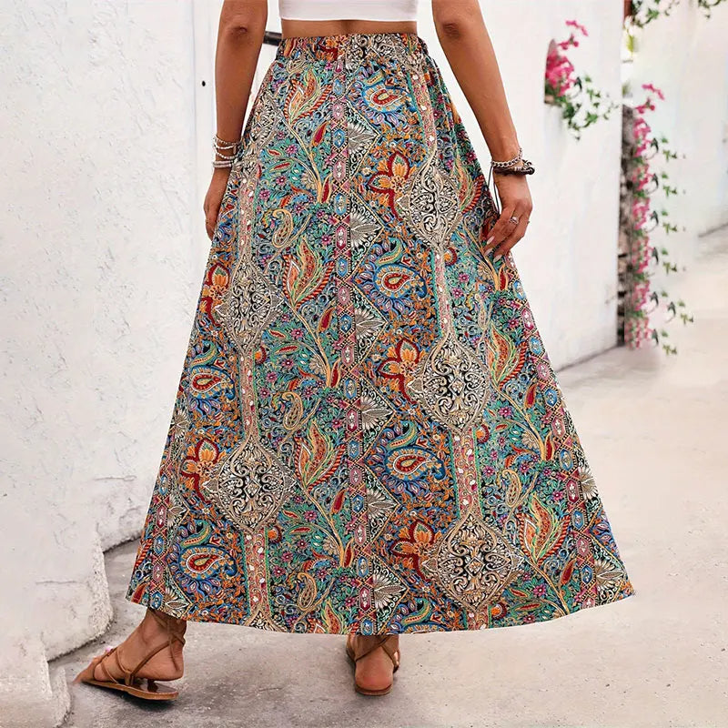 Bohemian Retro Floral High-Waist Skirt