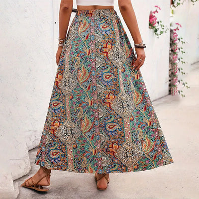 Bohemian Retro Floral High-Waist Skirt