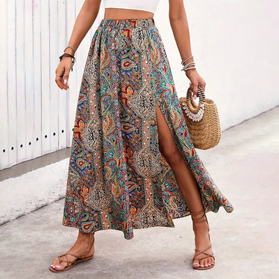 Bohemian Retro Floral High-Waist Skirt