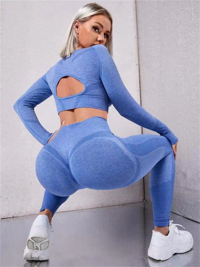 2pcs Seamless Sports Set: Hollow Top & High-Waist Leggings