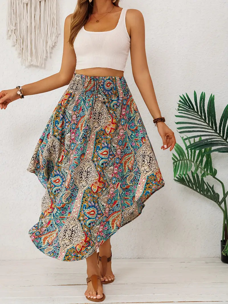 Bohemian Retro Floral High-Waist Skirt