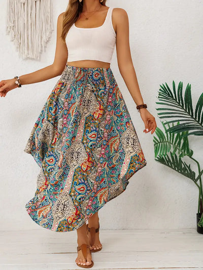 Bohemian Retro Floral High-Waist Skirt