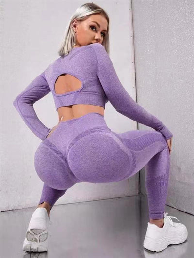 2pcs Seamless Sports Set: Hollow Top & High-Waist Leggings