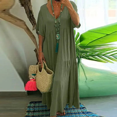 VogueLane™ Elegant V-Neck Maxi Dress