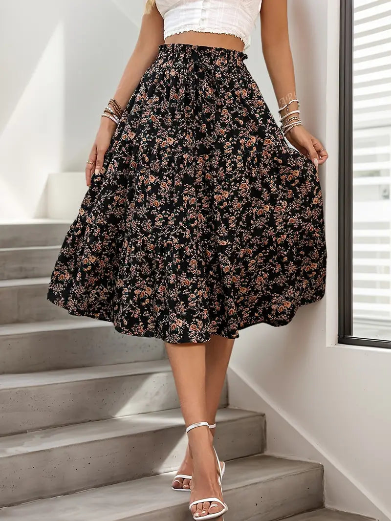 Bohemian Retro Floral High-Waist Skirt