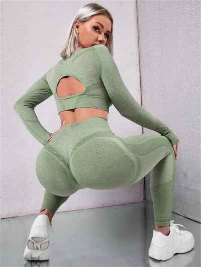 2pcs Seamless Sports Set: Hollow Top & High-Waist Leggings