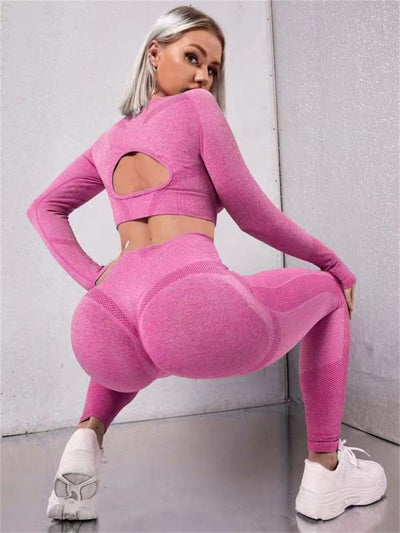 2pcs Seamless Sports Set: Hollow Top & High-Waist Leggings
