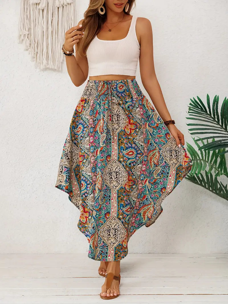 Bohemian Retro Floral High-Waist Skirt