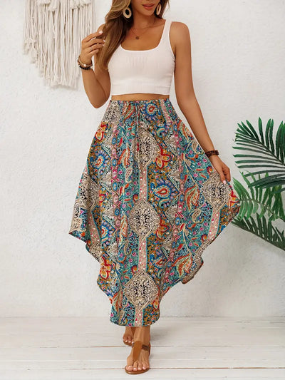 Bohemian Retro Floral High-Waist Skirt