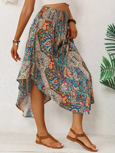Bohemian Retro Floral High-Waist Skirt