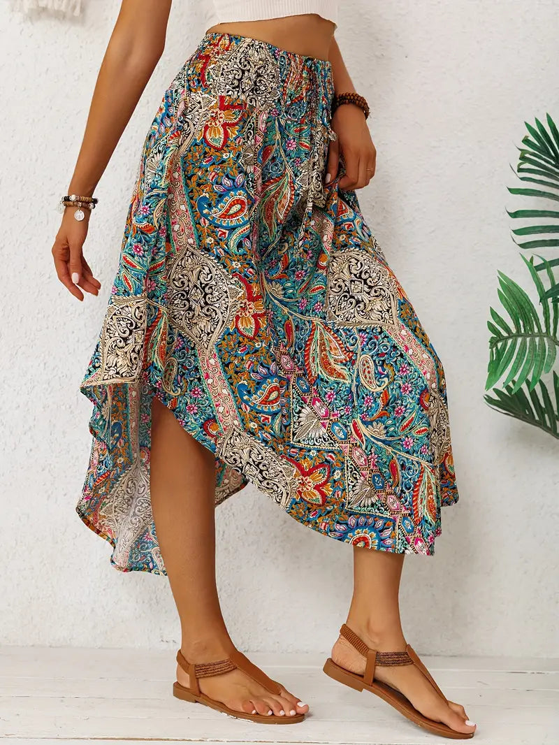 Bohemian Retro Floral High-Waist Skirt