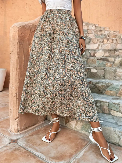 Bohemian Retro Floral High-Waist Skirt