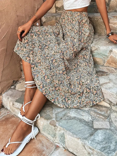 Bohemian Retro Floral High-Waist Skirt