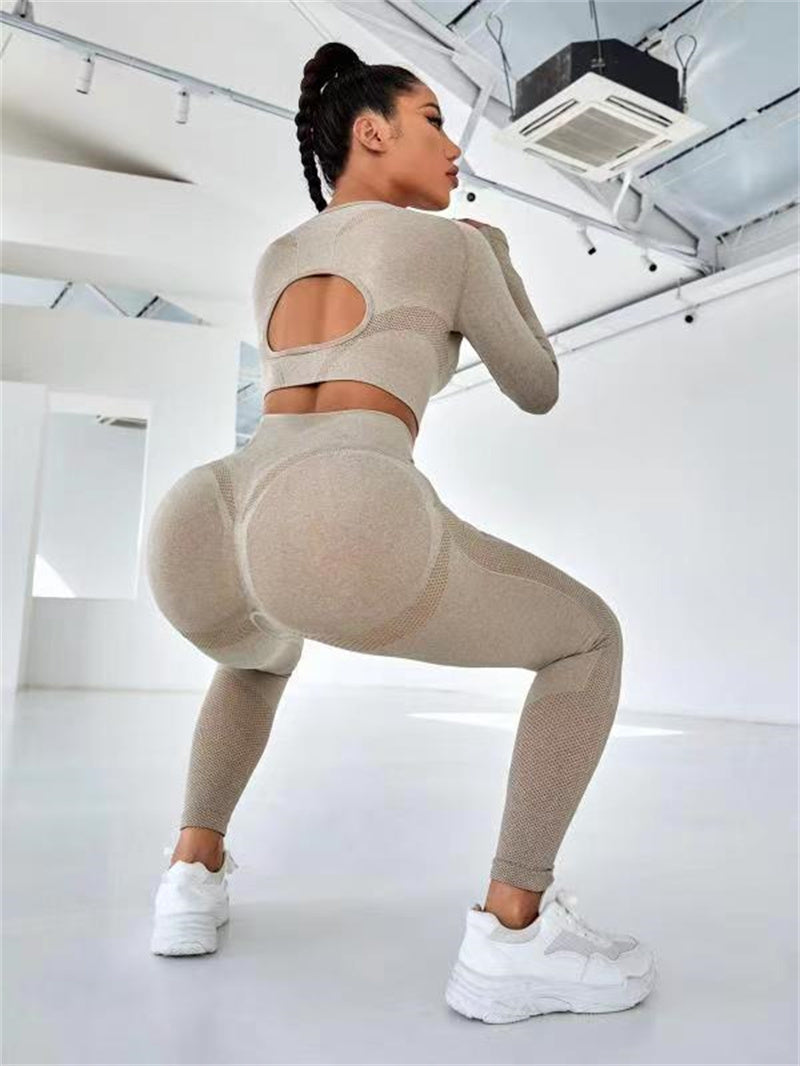 2pcs Seamless Sports Set: Hollow Top & High-Waist Leggings