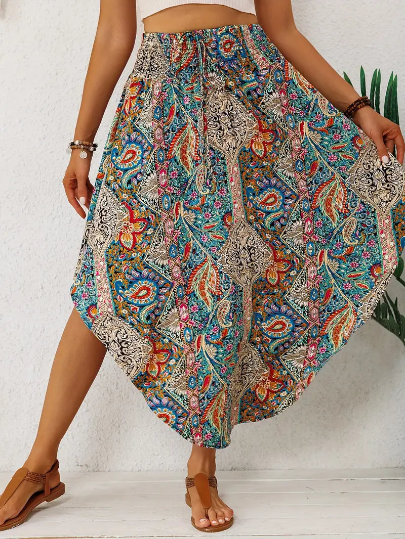 Bohemian Retro Floral High-Waist Skirt