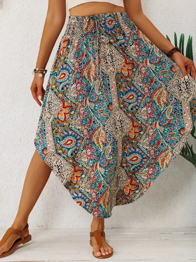 Bohemian Retro Floral High-Waist Skirt