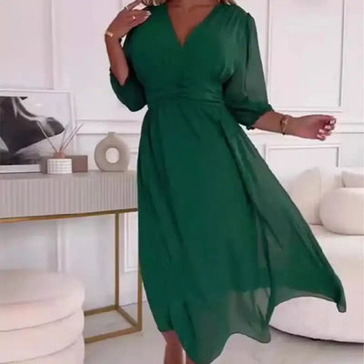 Elegant V-Neck Chiffon Wrap Dress