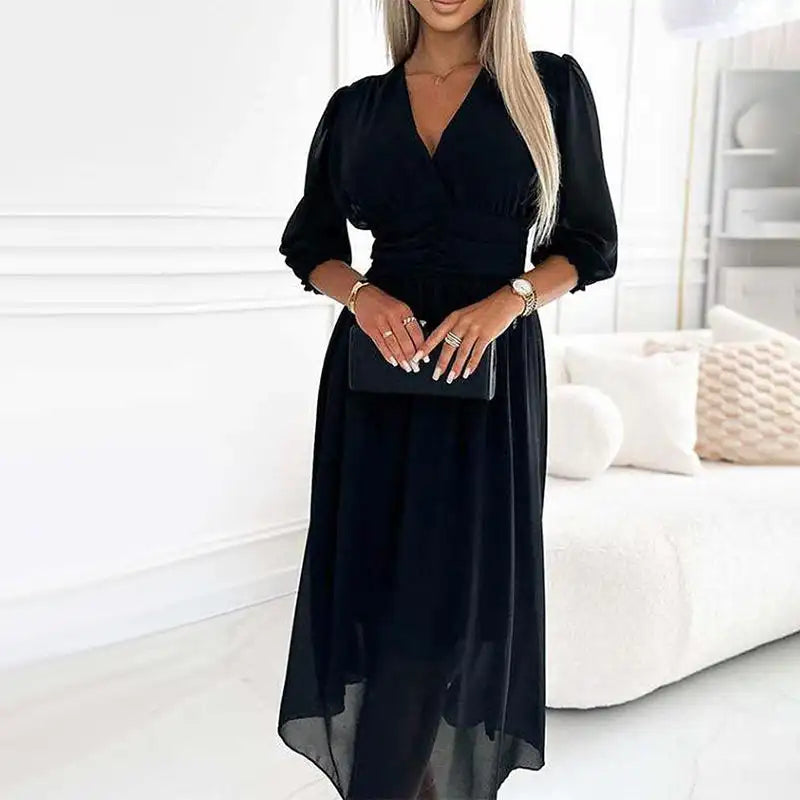 Elegant V-Neck Chiffon Wrap Dress