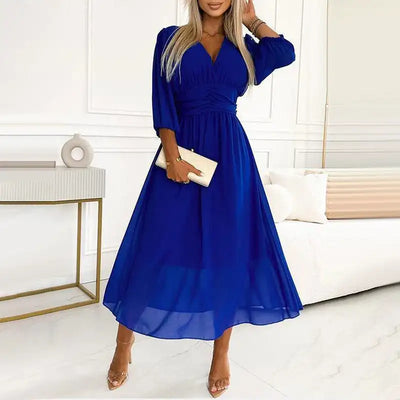 Elegant V-Neck Chiffon Wrap Dress