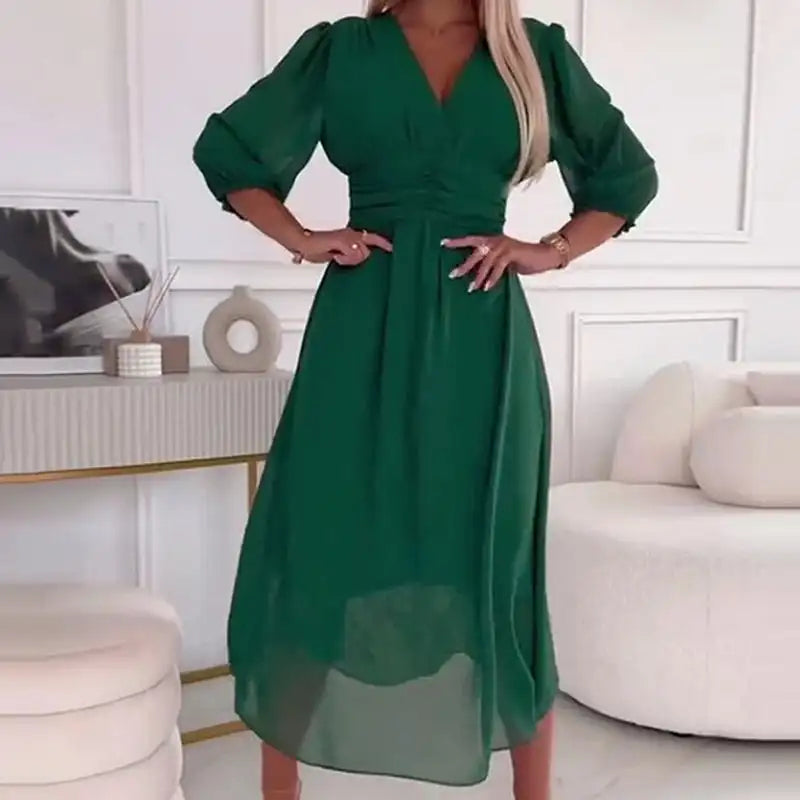 Elegant V-Neck Chiffon Wrap Dress
