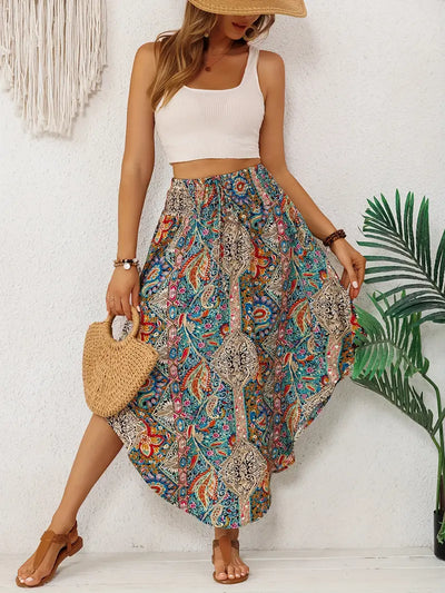 Bohemian Retro Floral High-Waist Skirt