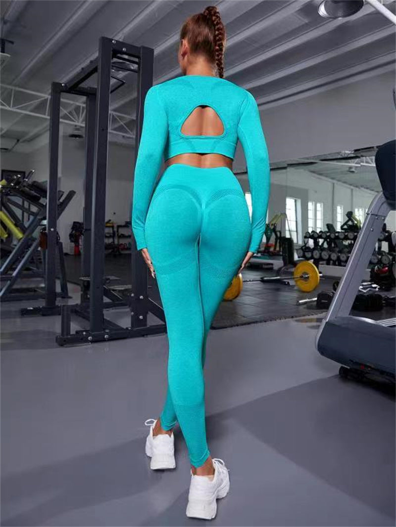 2pcs Seamless Sports Set: Hollow Top & High-Waist Leggings