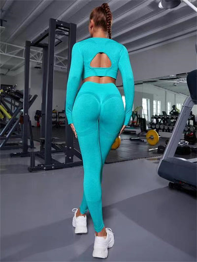 2pcs Seamless Sports Set: Hollow Top & High-Waist Leggings