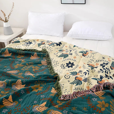 Rustic Floral Boho Throw Blanket (Nordic)