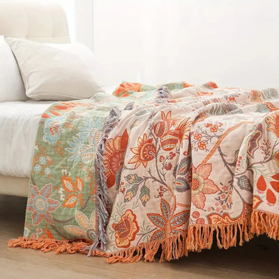 Rustic Floral Boho Throw Blanket (Nordic)