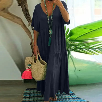 VogueLane™ Elegant V-Neck Maxi Dress
