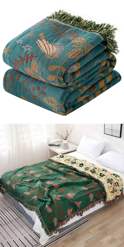 Rustic Floral Boho Throw Blanket (Nordic)