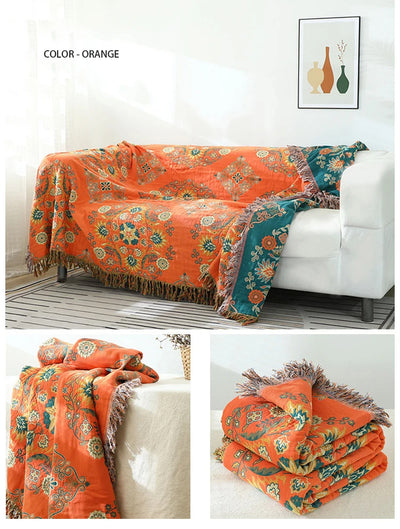 Rustic Floral Boho Throw Blanket (Nordic)