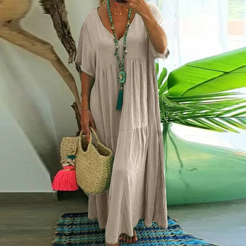 VogueLane™ Elegant V-Neck Maxi Dress